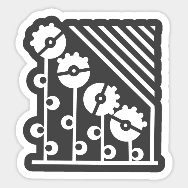 White Mechanical Flowers - Asphalt Sticker by Design Fern